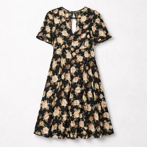 126 Torrid 0 L Large XL Black Midi Dress with Floral Print